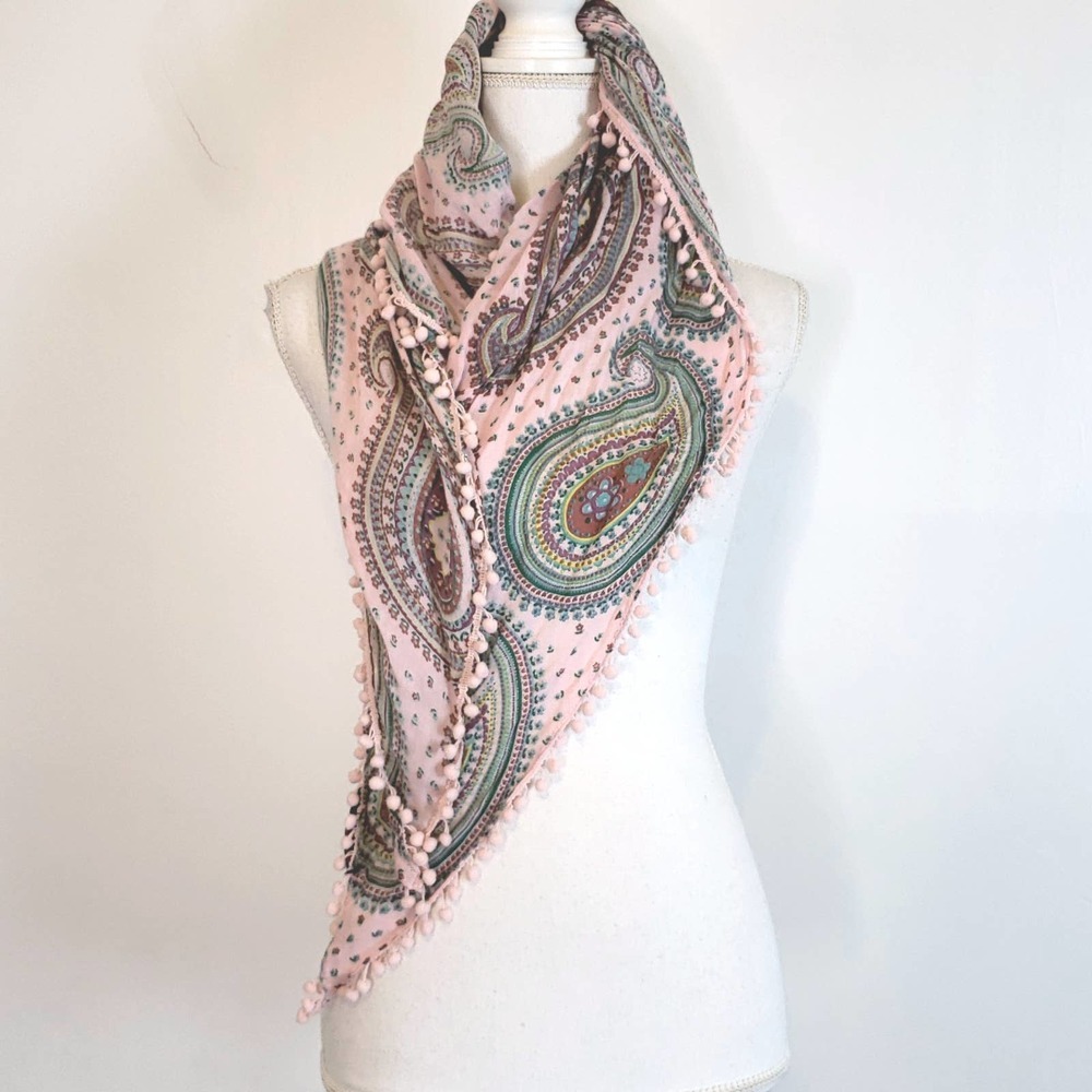 Betseyville women's Pom-pom Embellished Paisley Scarf - Picture 1 of 5